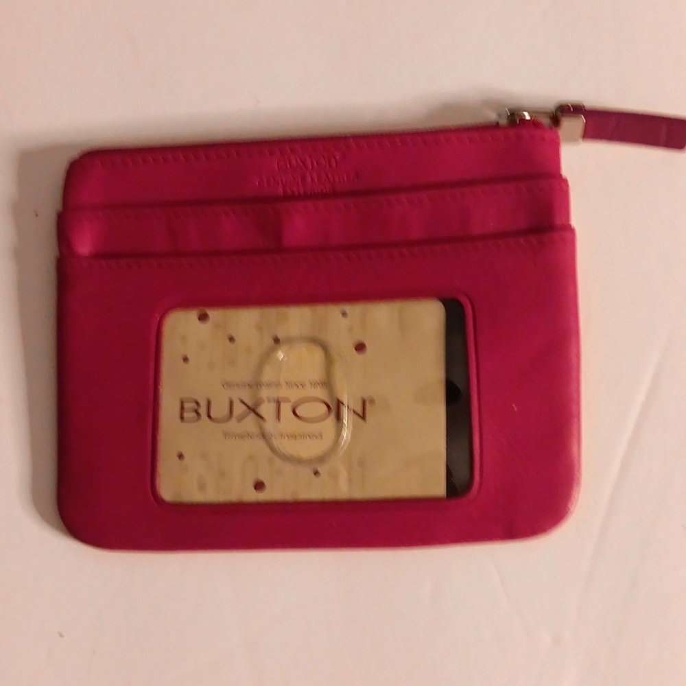BUXTON RED LEATHER CARDCASE & HIPULLOUT ID Getaway CARDCASE & KEY RING